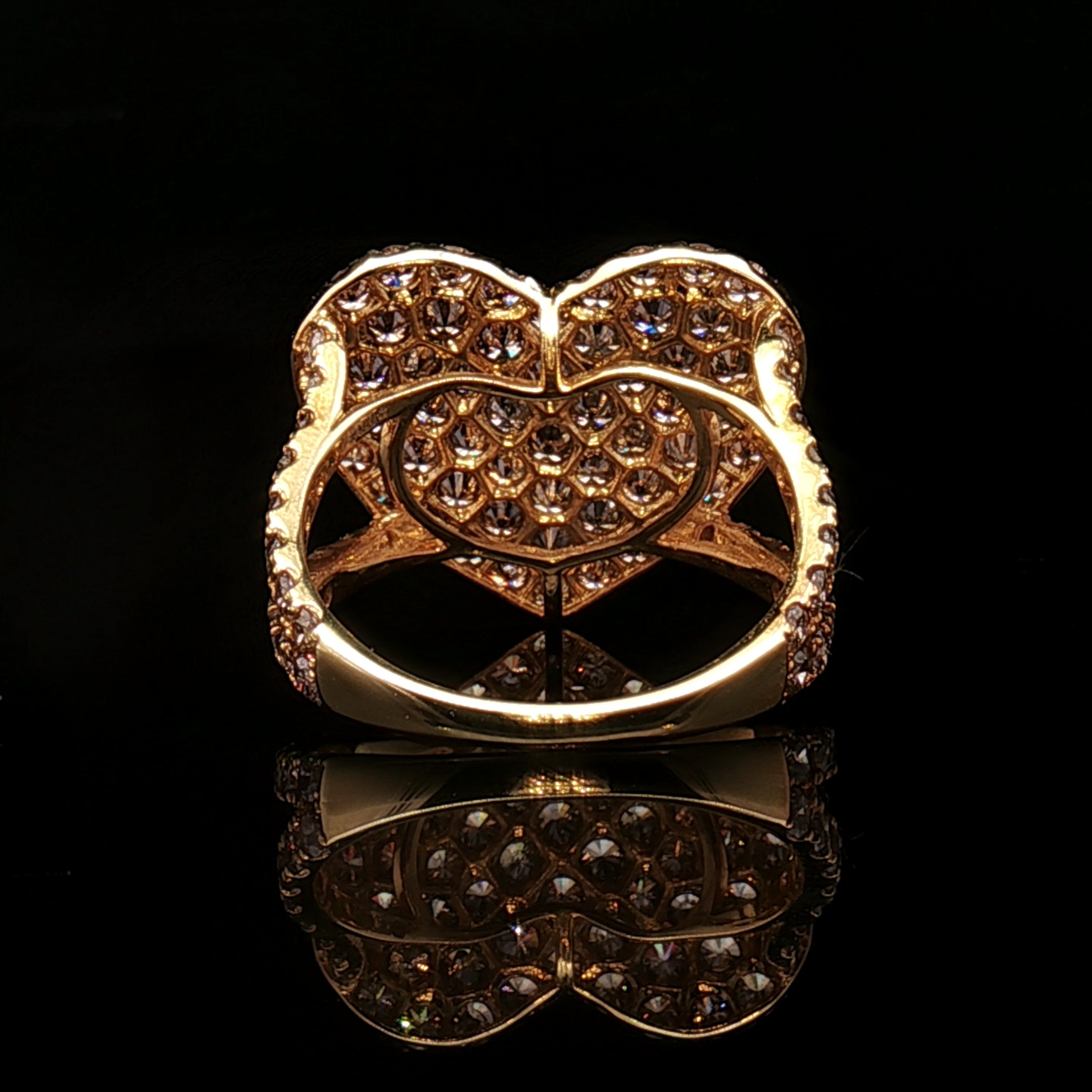 18k Yellow Gold Heart Cocktail Ring – 2.10ct Natural Brilliant Diamond Cluster Power Ring