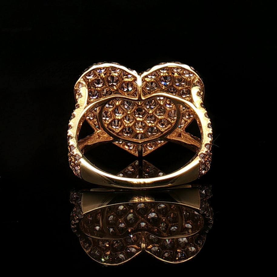 18k Yellow Gold Heart Cocktail Ring – 2.10ct Natural Brilliant Diamond Cluster Power Ring