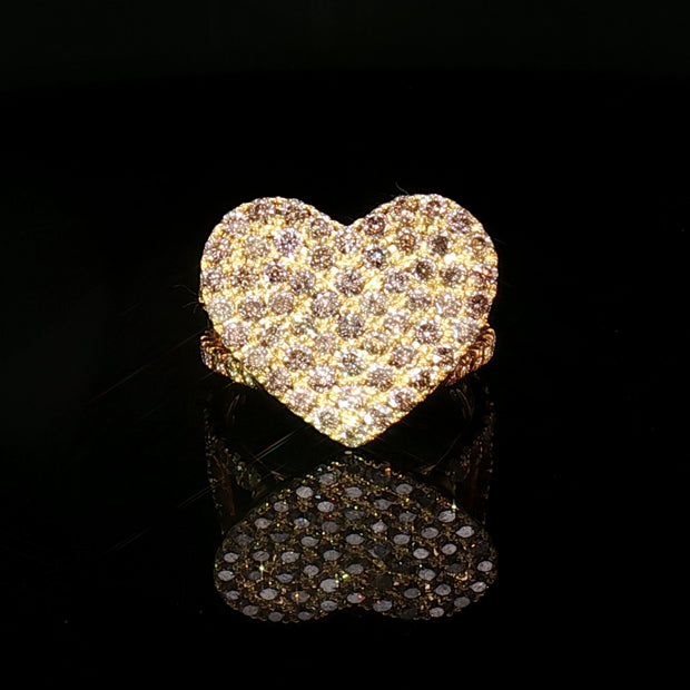 18k Yellow Gold Heart Cocktail Ring – 2.10ct Natural Brilliant Diamond Cluster Power Ring