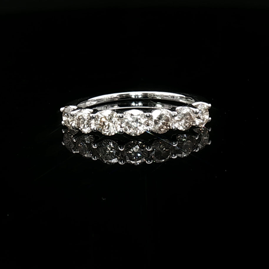 18k White Gold 7-Stone Eternity Ring – 1.00ct Natural Round Brilliant Diamond Band