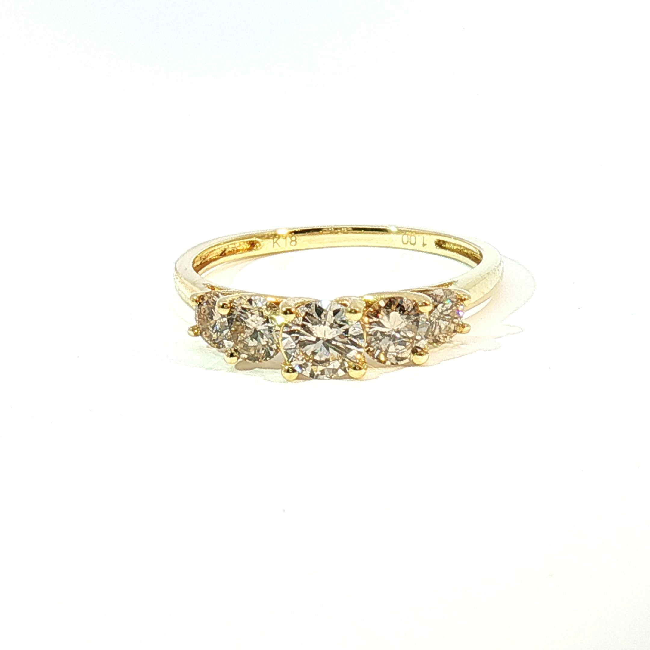 18k Yellow Gold 5-Stone Diamond Ring – 1.00ct Natural Round Brilliant Multi-Stone Band