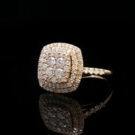 18k Yellow Gold Multi-Stone Ring – 1.00ct Cushion-Cut Illusion Natural Brilliant Diamond Cluster