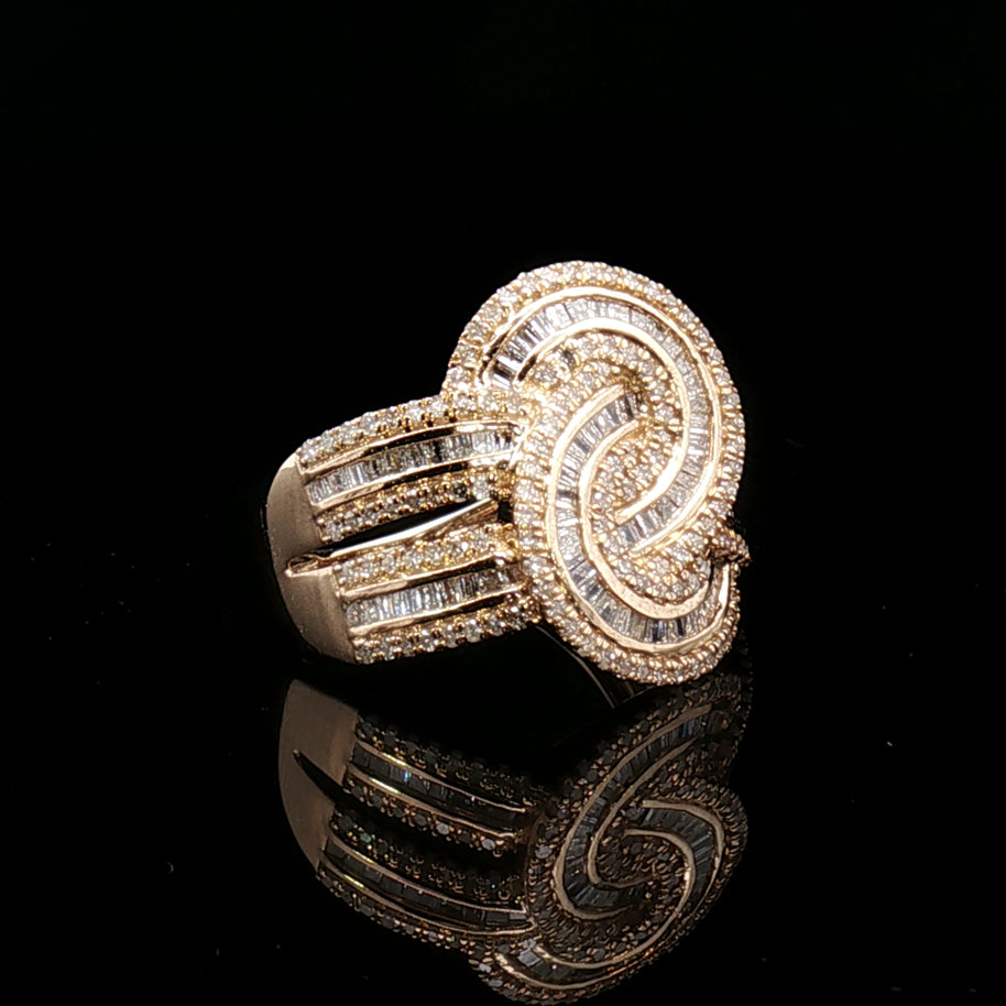 18k Yellow Gold Knot Cocktail Ring – 1.50ct Natural Round & Baguette Diamond Statement Design