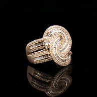 18k Yellow Gold Knot Cocktail Ring – 1.50ct Natural Round & Baguette Diamond Statement Design