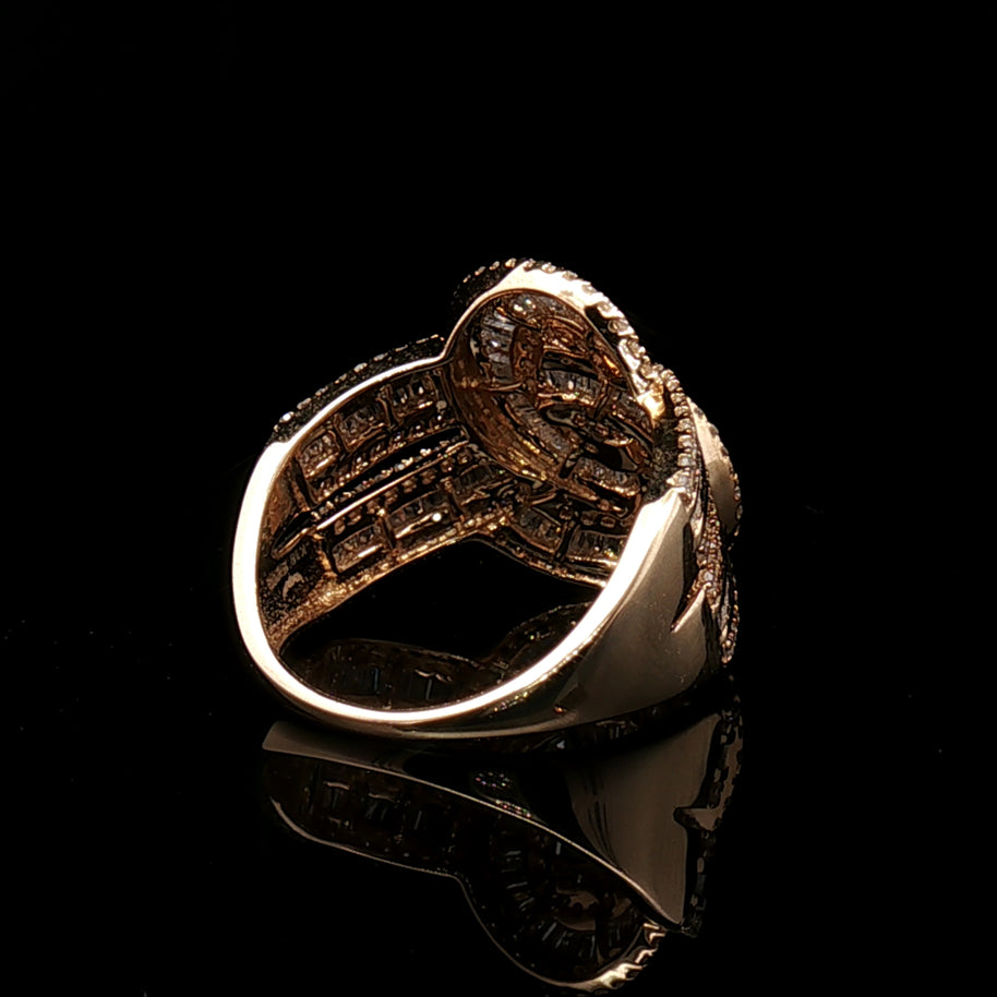 18k Yellow Gold Knot Cocktail Ring – 1.50ct Natural Round & Baguette Diamond Statement Design