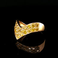 18k Yellow Gold V-Ring – 1.00ct Fancy Deep Yellow Natural Diamond Multi-Stone Design
