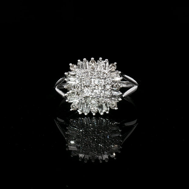 18k White Gold Square Cluster Ring – 0.50ct Natural Diamond Multi-Stone Design