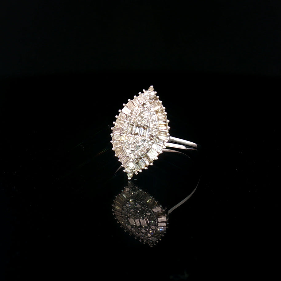 18k White Gold Marquise Illusion Cluster Ring – 0.50ct Natural Diamond Multi-Stone Design
