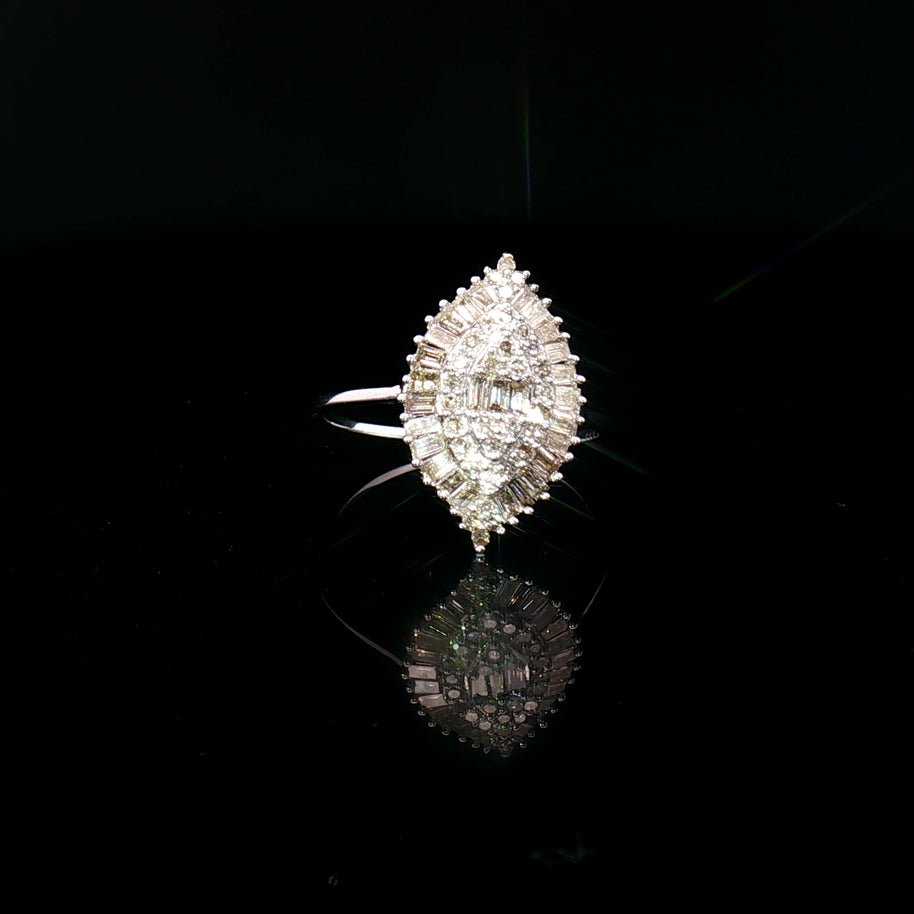18k White Gold Marquise Illusion Cluster Ring – 0.50ct Natural Diamond Multi-Stone Design