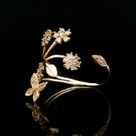 18k Yellow Gold Floral Butterfly Cocktail Ring – 0.50ct Natural Brilliant Diamond Design