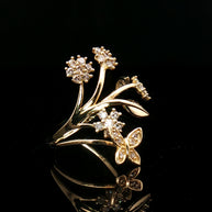 18k Yellow Gold Floral Butterfly Cocktail Ring – 0.50ct Natural Brilliant Diamond Design