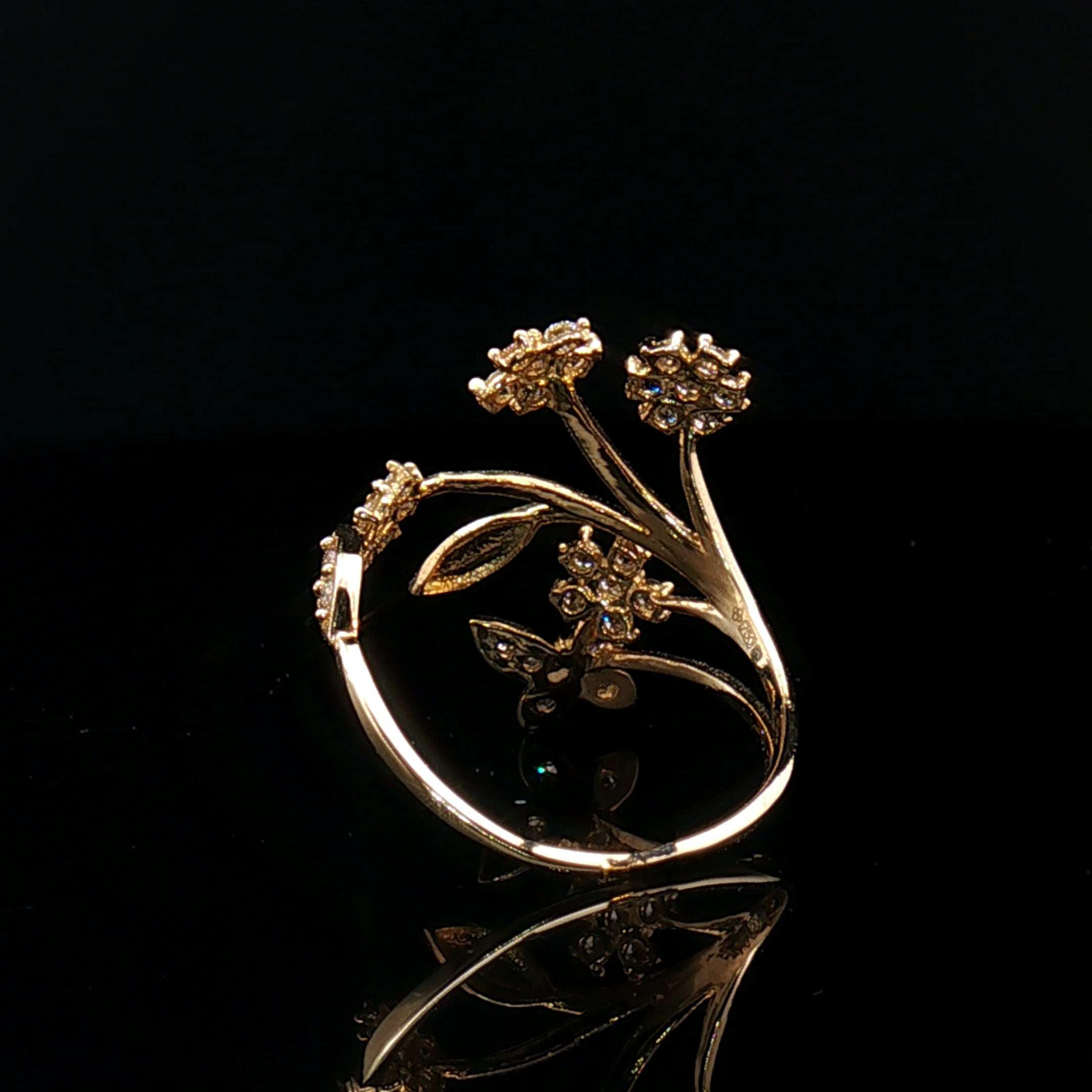 18k Yellow Gold Floral Butterfly Cocktail Ring – 0.50ct Natural Brilliant Diamond Design