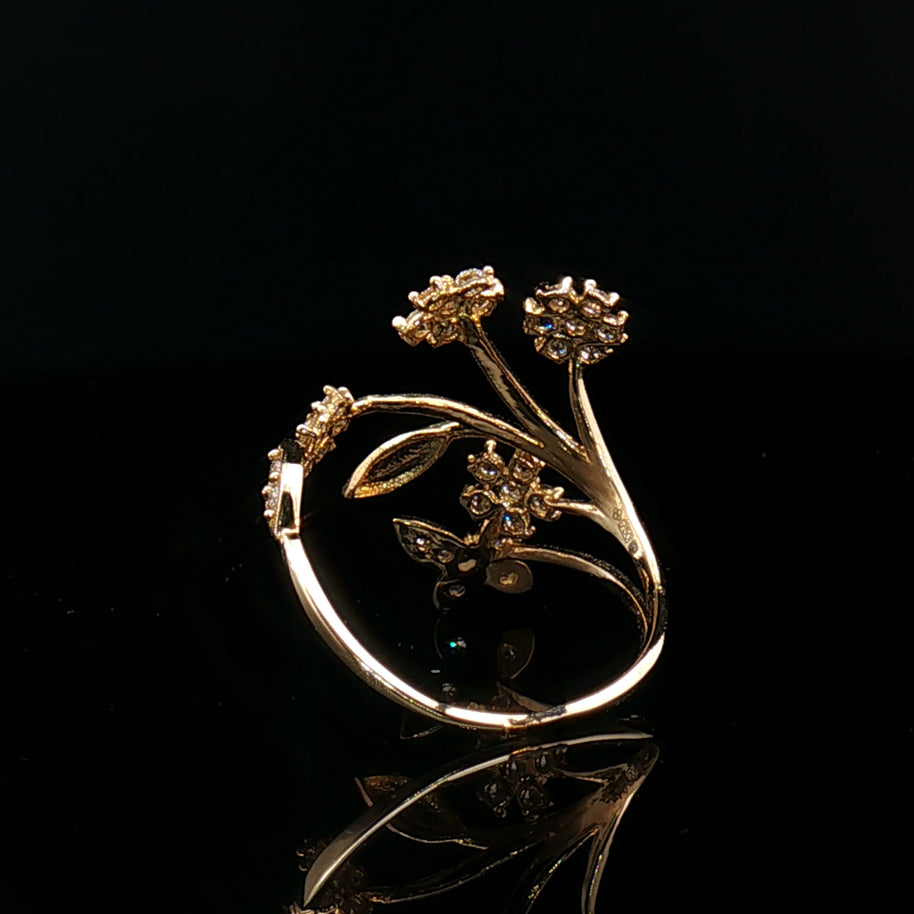 18k Yellow Gold Floral Butterfly Cocktail Ring – 0.50ct Natural Brilliant Diamond Design