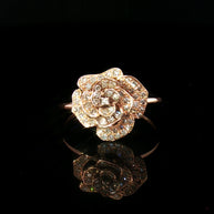 18k Rose Gold 3D Rose Cocktail Ring – 0.30ct Natural Diamond Floral Design