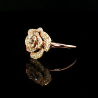 18k Rose Gold 3D Rose Cocktail Ring – 0.30ct Natural Diamond Floral Design