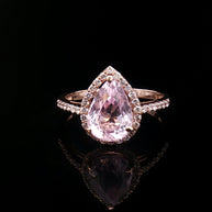 18k Rose Gold Pear Halo Cocktail Ring – 2.60ct Pink Kunzite & 0.30ct Natural Diamond