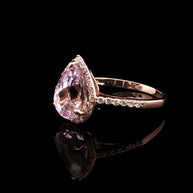 18k Rose Gold Pear Halo Cocktail Ring – 2.60ct Pink Kunzite & 0.30ct Natural Diamond