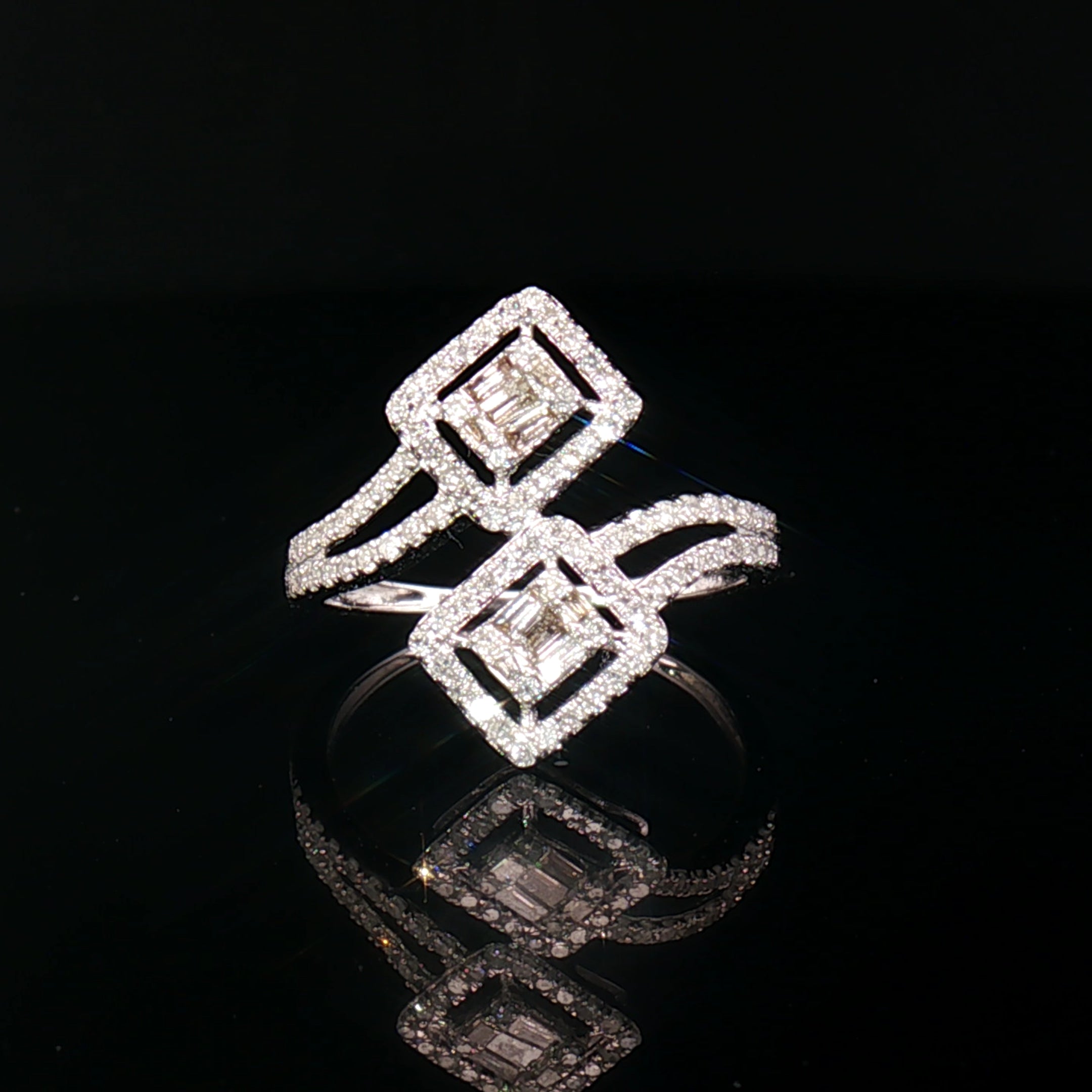 18k White Gold Overlap Square Illusion Ring – 0.50ct Natural Diamond Multi-Stone Halo Design