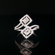 18k White Gold Overlap Square Illusion Ring – 0.50ct Natural Diamond Multi-Stone Halo Design