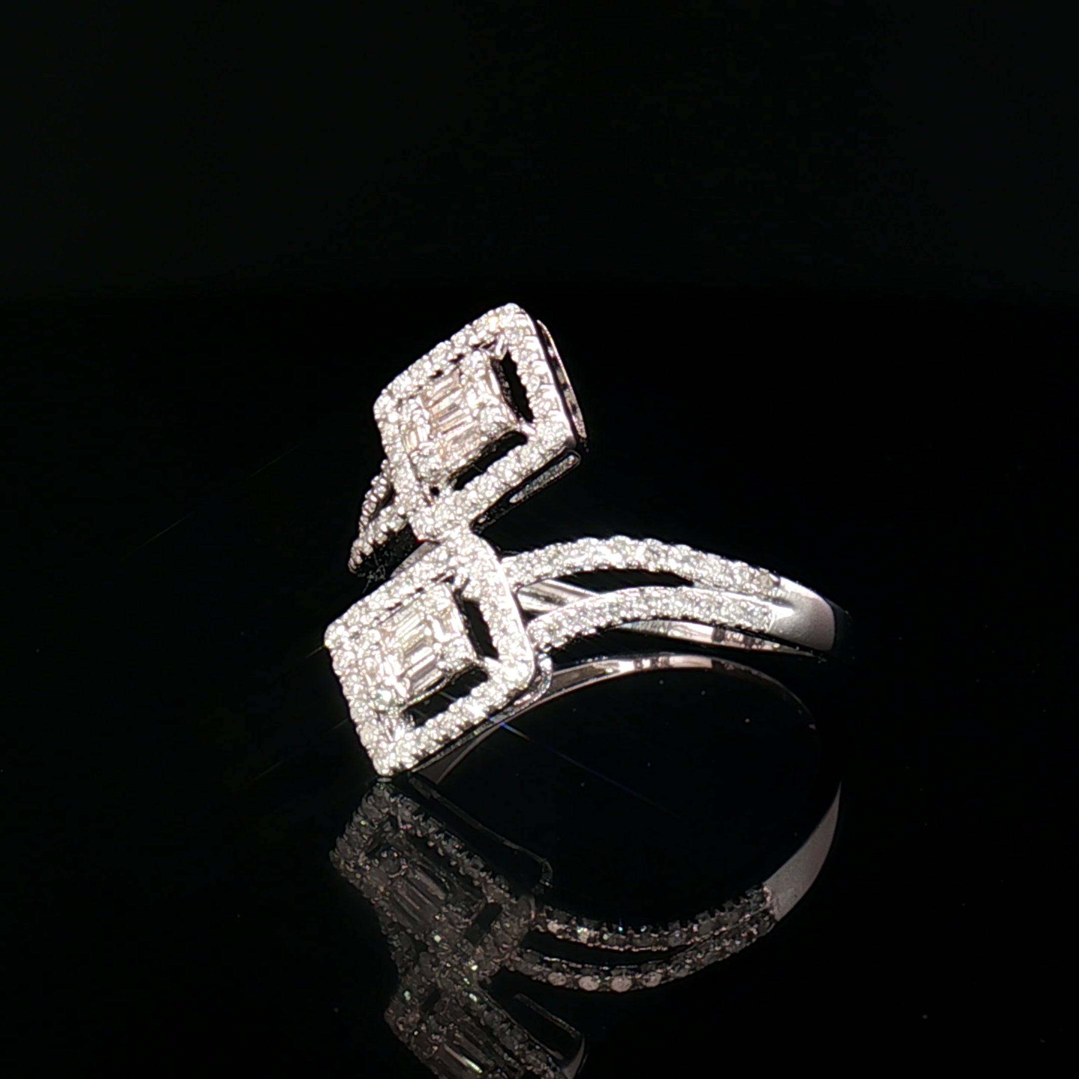 18k White Gold Overlap Square Illusion Ring – 0.50ct Natural Diamond Multi-Stone Halo Design