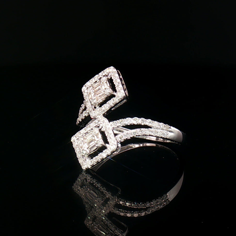 18k White Gold Overlap Square Illusion Ring – 0.50ct Natural Diamond Multi-Stone Halo Design