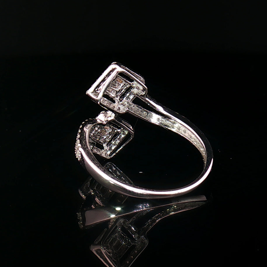 18k White Gold Overlap Square Illusion Ring – 0.50ct Natural Diamond Multi-Stone Halo Design