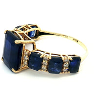 18k Yellow Gold Ring with 6.50tcw Blue Sapphire and 0.18tcw Natural Diamonds
