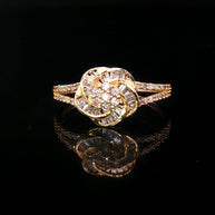 18k Yellow Gold Knot Flower Diamond Ring – 0.40ct Natural Round & Baguette Multi-Stone Design