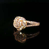 18k Yellow Gold Knot Flower Diamond Ring – 0.40ct Natural Round & Baguette Multi-Stone Design