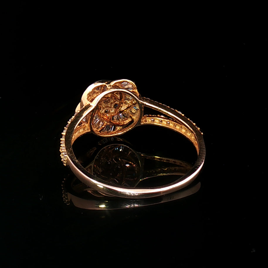 18k Yellow Gold Knot Flower Diamond Ring – 0.40ct Natural Round & Baguette Multi-Stone Design