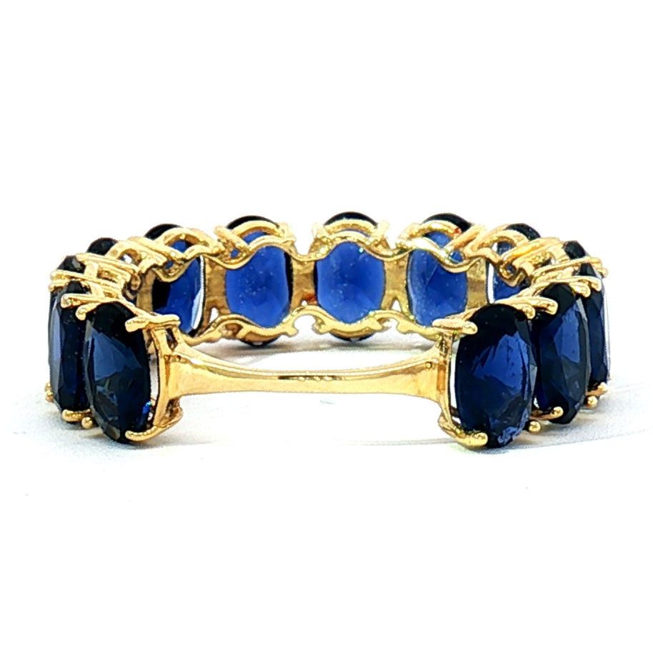 18k Yellow Gold Eternity Ring with 5.50tcw Deep Blue Oval Sapphire