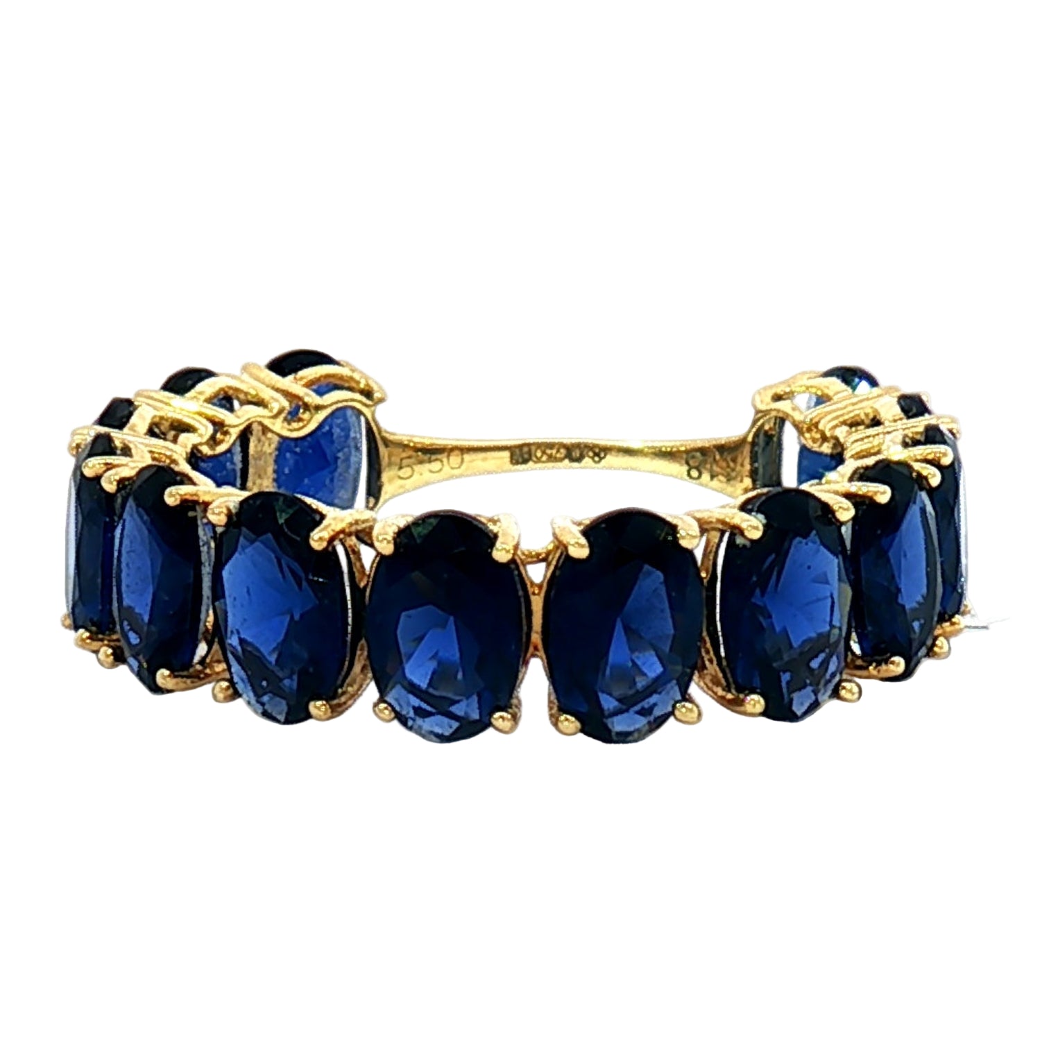 18k Yellow Gold Eternity Ring with 5.50tcw Deep Blue Oval Sapphire