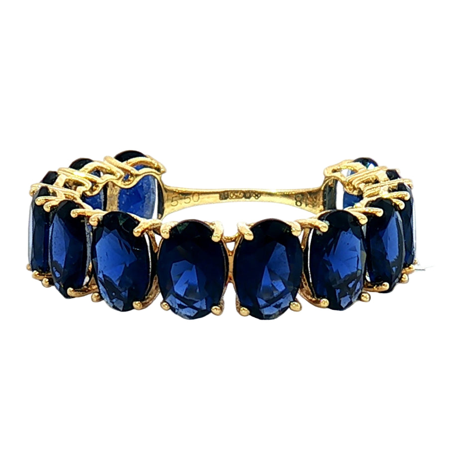 18k Yellow Gold Eternity Ring with 5.50tcw Deep Blue Oval Sapphire