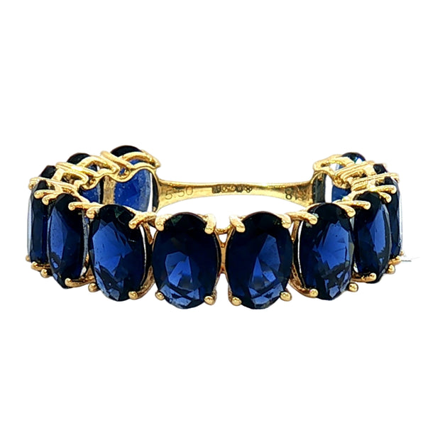 18k Yellow Gold Eternity Ring with 5.50tcw Deep Blue Oval Sapphire