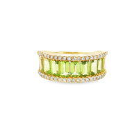 18k Yellow Gold Multi-Stone Ring – 2.60ct Emerald-Cut Peridot & 0.35ct Natural Brilliant Diamonds
