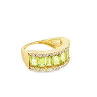 18k Yellow Gold Multi-Stone Ring – 2.60ct Emerald-Cut Peridot & 0.35ct Natural Brilliant Diamonds