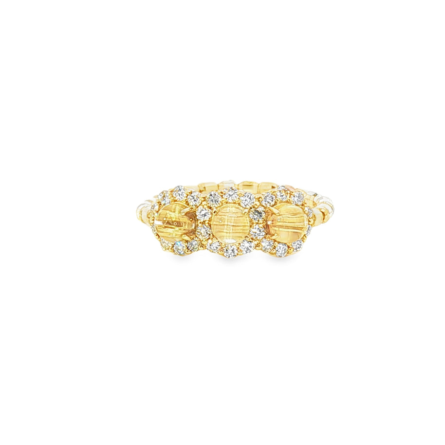 18k Yellow Gold Multi-Stone Ring – 0.60ct Rutilated Quartz & 0.30ct Natural Diamond Elastic Fit Band