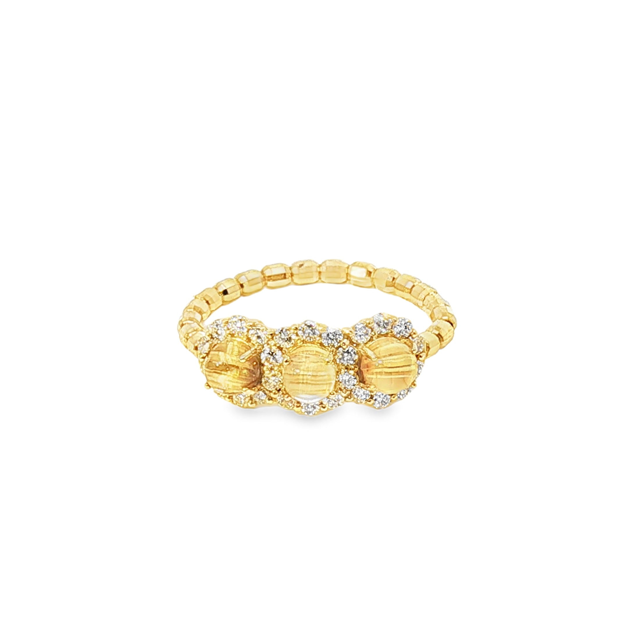 18k Yellow Gold Multi-Stone Ring – 0.60ct Rutilated Quartz & 0.30ct Natural Diamond Elastic Fit Band