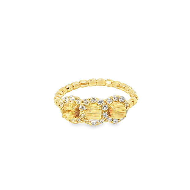 18k Yellow Gold Multi-Stone Ring – 0.60ct Rutilated Quartz & 0.30ct Natural Diamond Elastic Fit Band