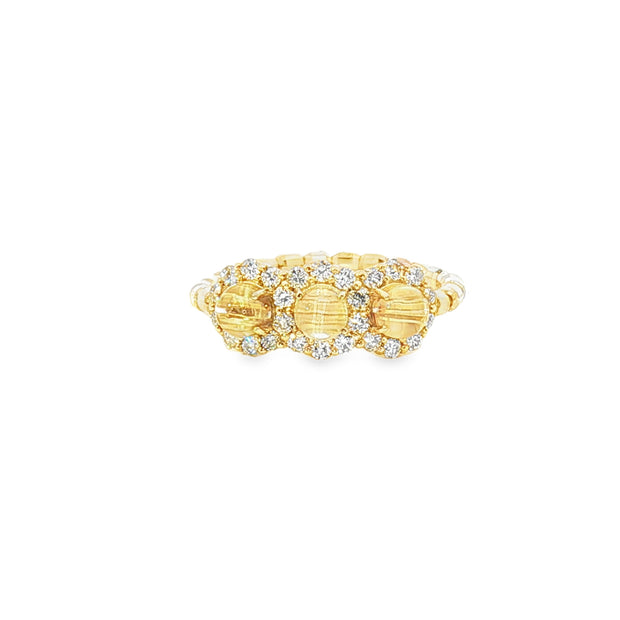 18k Yellow Gold Multi-Stone Ring – 0.60ct Rutilated Quartz & 0.30ct Natural Diamond Elastic Fit Band