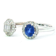18k White Gold Multi-Stone Halo Open Ring with 0.37ct Blue Sapphire and 0.19tcw Natural Diamond