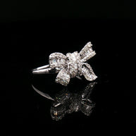 18k White Gold Bow Cocktail Ring – 0.50ct Natural Round & Baguette Diamond Design