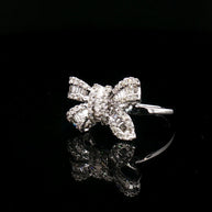 18k White Gold Bow Cocktail Ring – 0.50ct Natural Round & Baguette Diamond Design