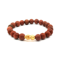 18k Yellow Gold Dragon Bracelet – Brown Round Beads with Hollow Gold Dragon Charm