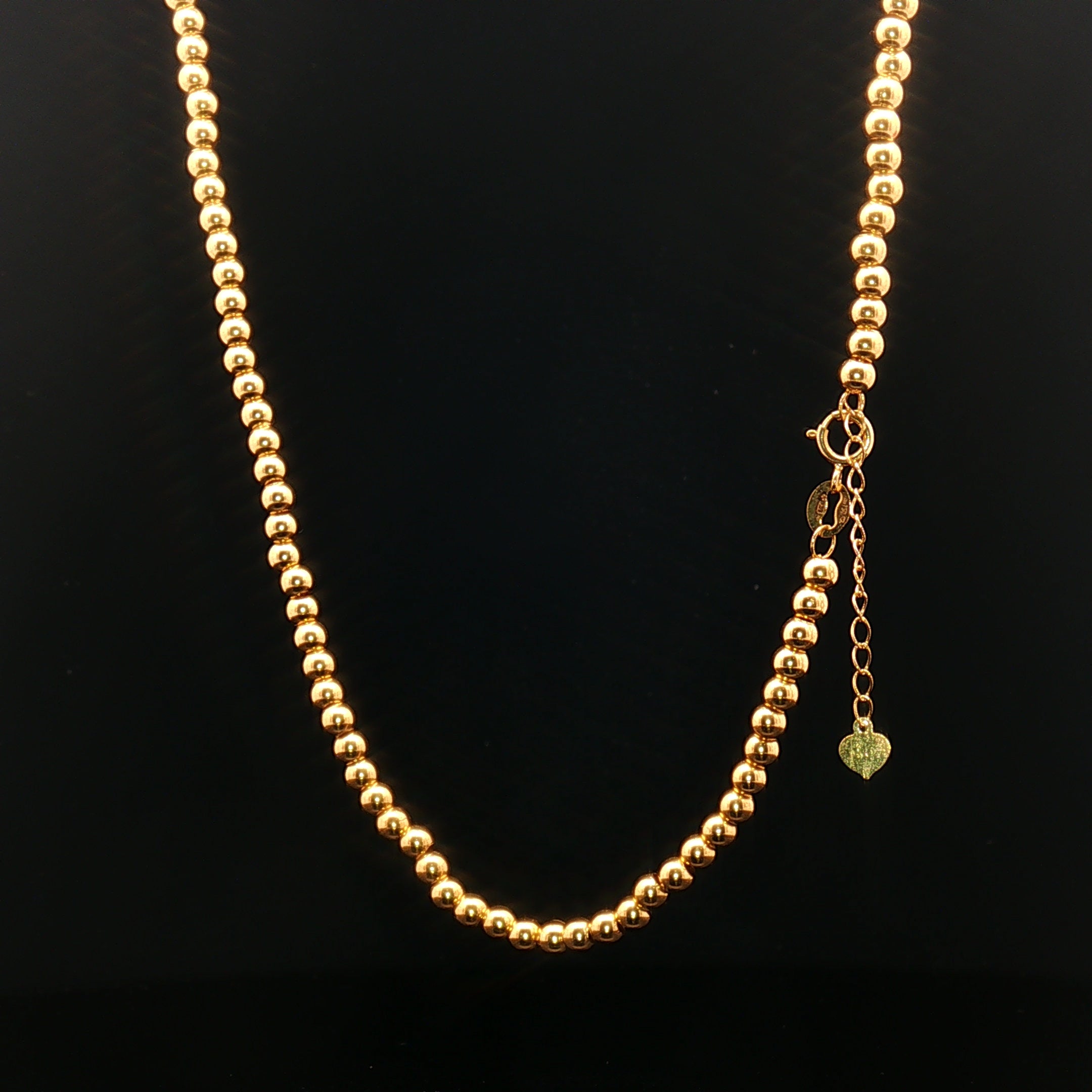 18k Yellow Gold Beaded Chain Necklace – Adjustable 16–17