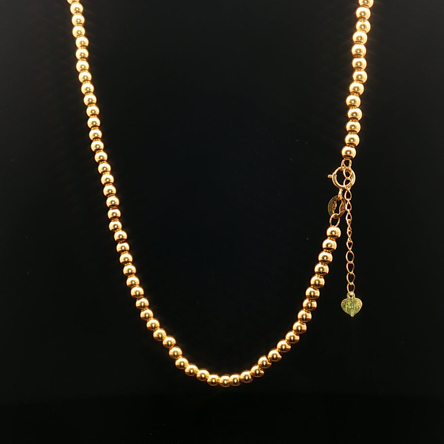 18k Yellow Gold Beaded Chain Necklace – Adjustable 16–17"