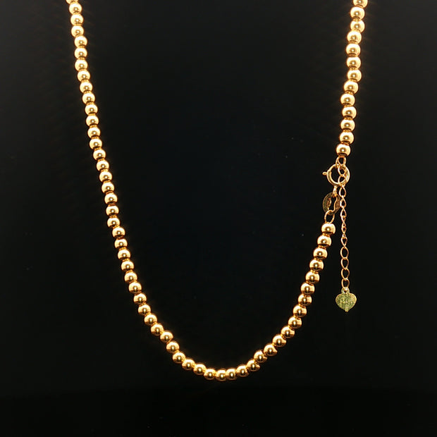 18k Yellow Gold Beaded Chain Necklace – Adjustable 16–17"