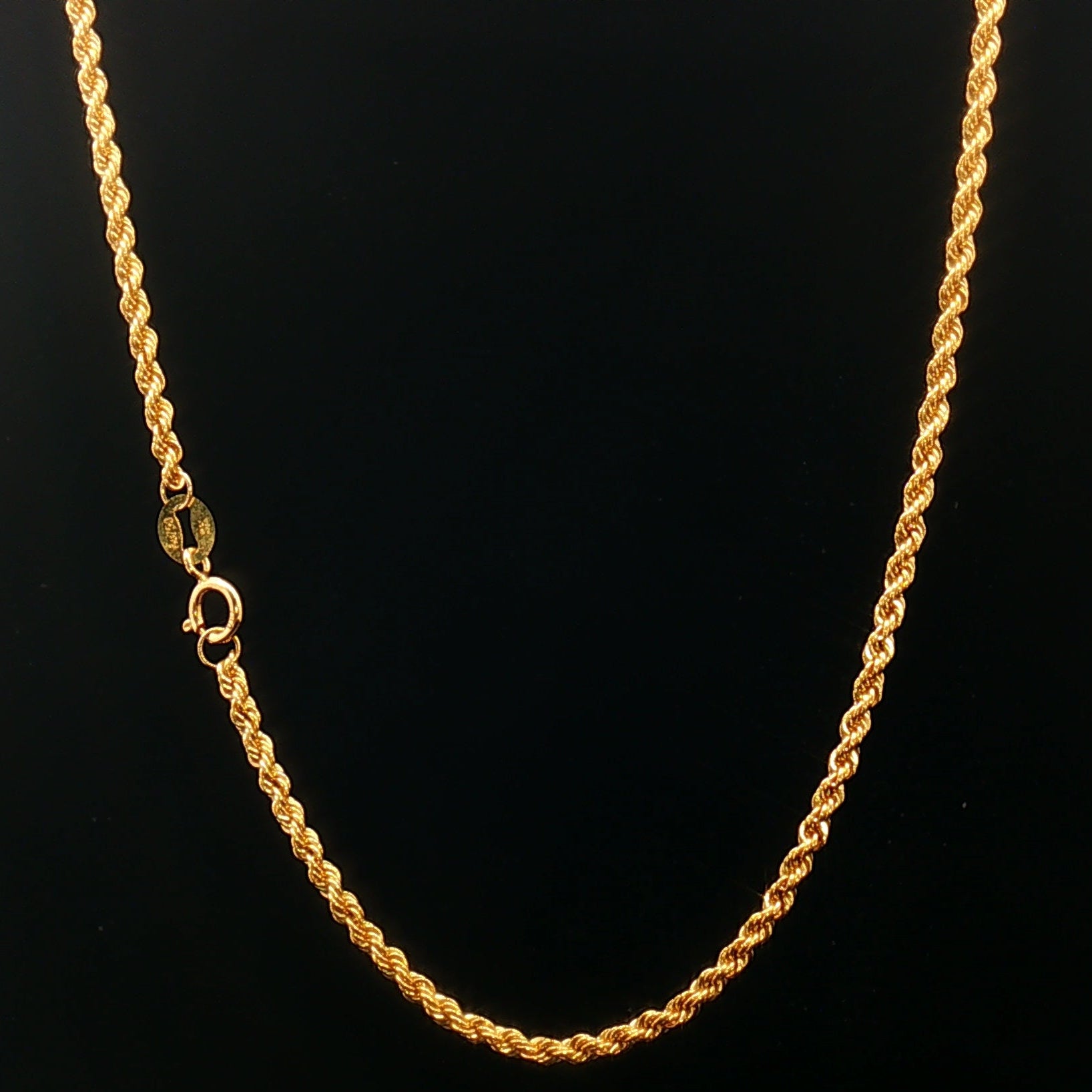 18k Classic Yellow Gold Rope Chain Necklace - 22