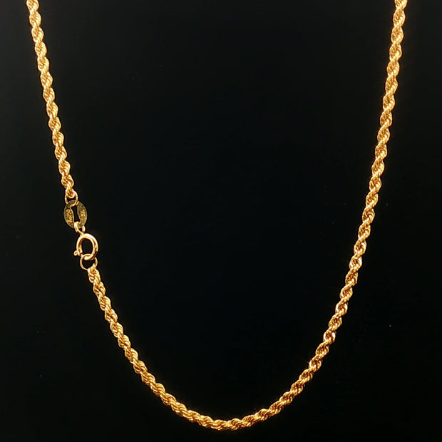 18k Classic Yellow Gold Rope Chain Necklace - 22"