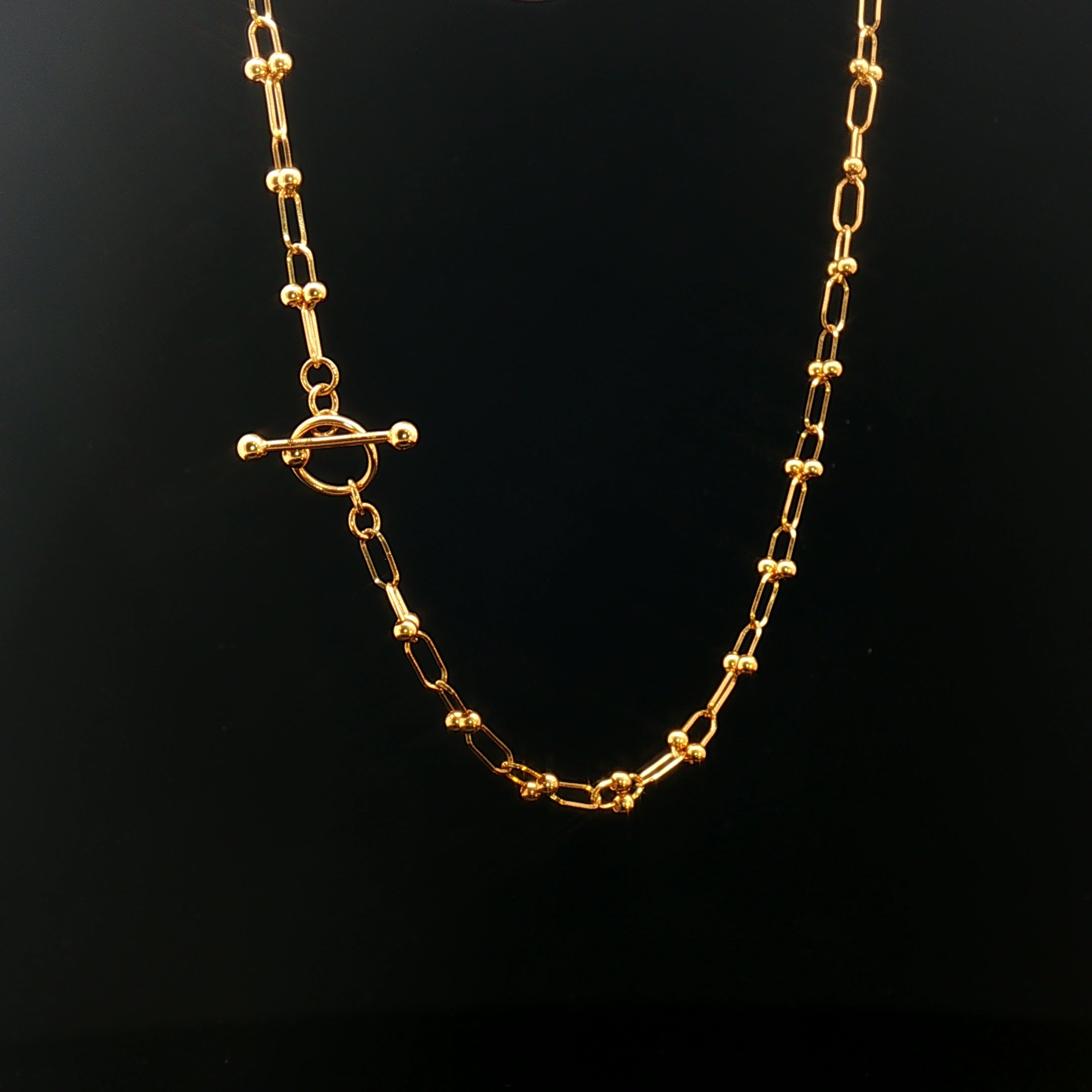 18k Yellow Gold Mini Hardware Chain Necklace with T-Bar Clasp